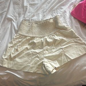 Pants Store Cream Faux Leather Shorts